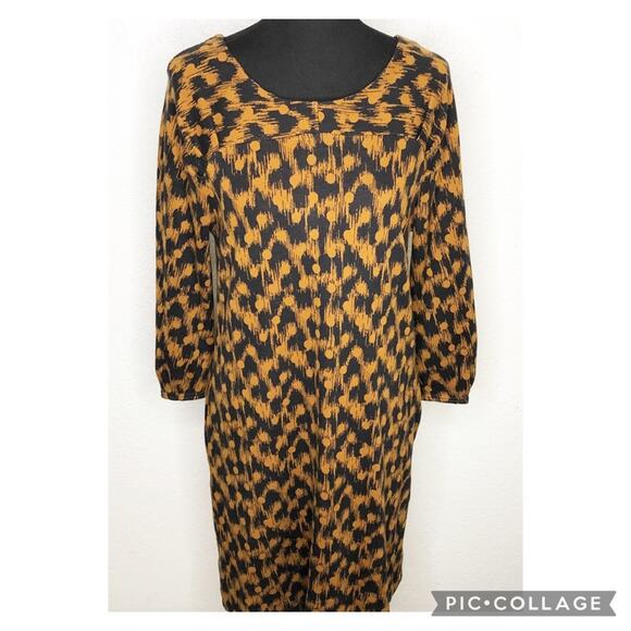 Marc by Marc Jacobs black golden brown graphic print shift dress size Medium - Picture 1 of 14